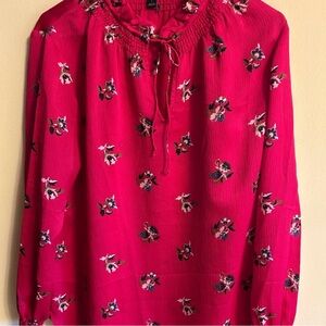 Ann Taylor Women's Floral Tie-Neck Blouse - Pink